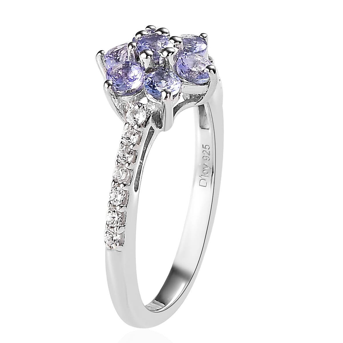 Tanzanite and White Zircon Floral Ring in Platinum Over Sterling Silver (Size 7.0) 0.70 ctw image number 3