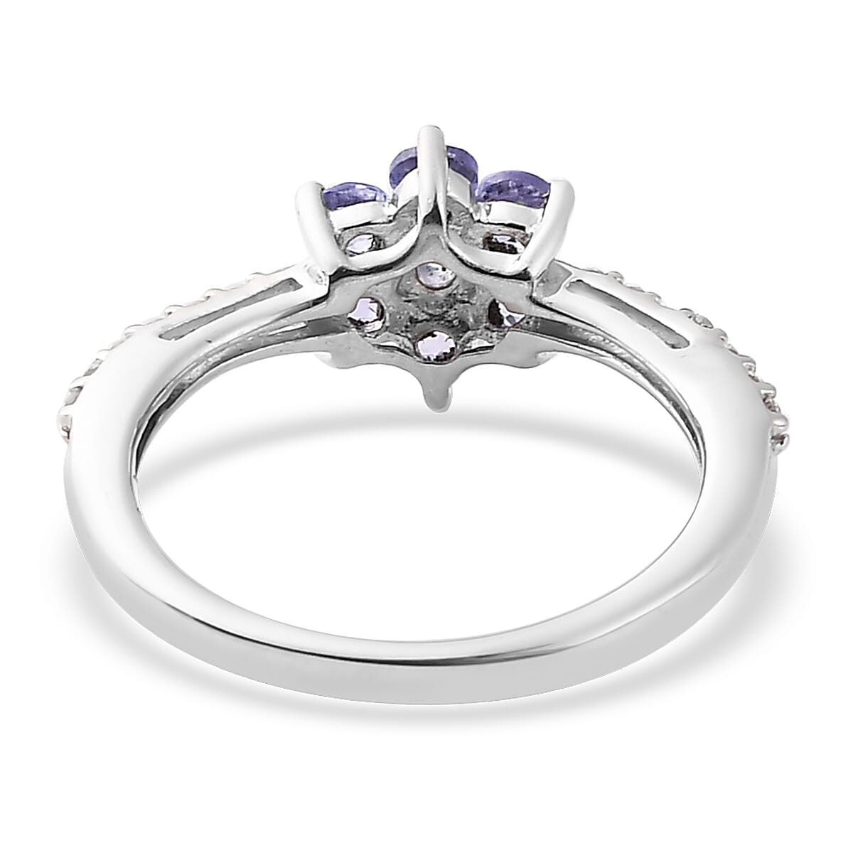 Tanzanite and White Zircon Floral Ring in Platinum Over Sterling Silver (Size 7.0) 0.70 ctw image number 4