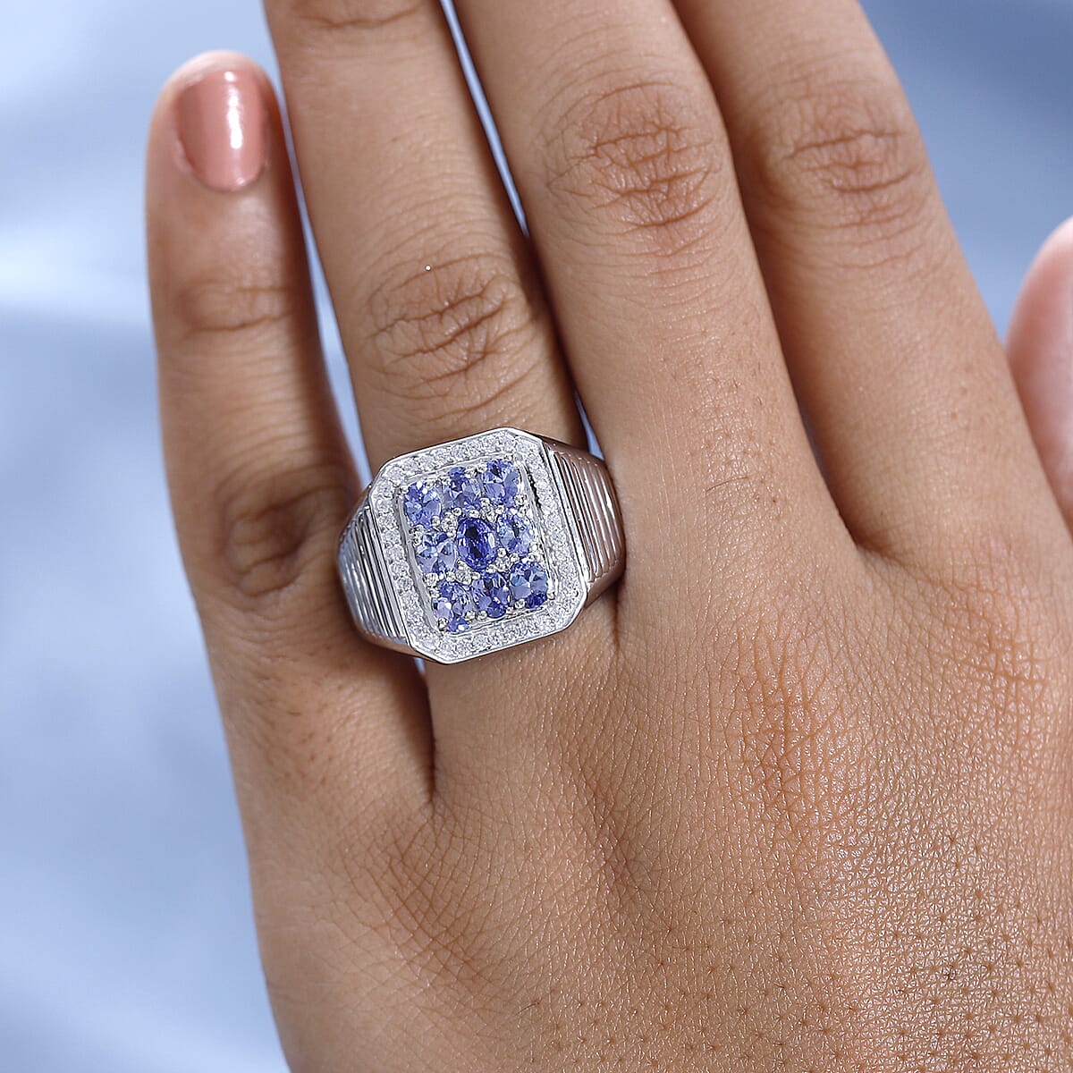 Tanzanite and White Zircon Men's Ring in Platinum Over Sterling Silver 2.00 ctw image number 2