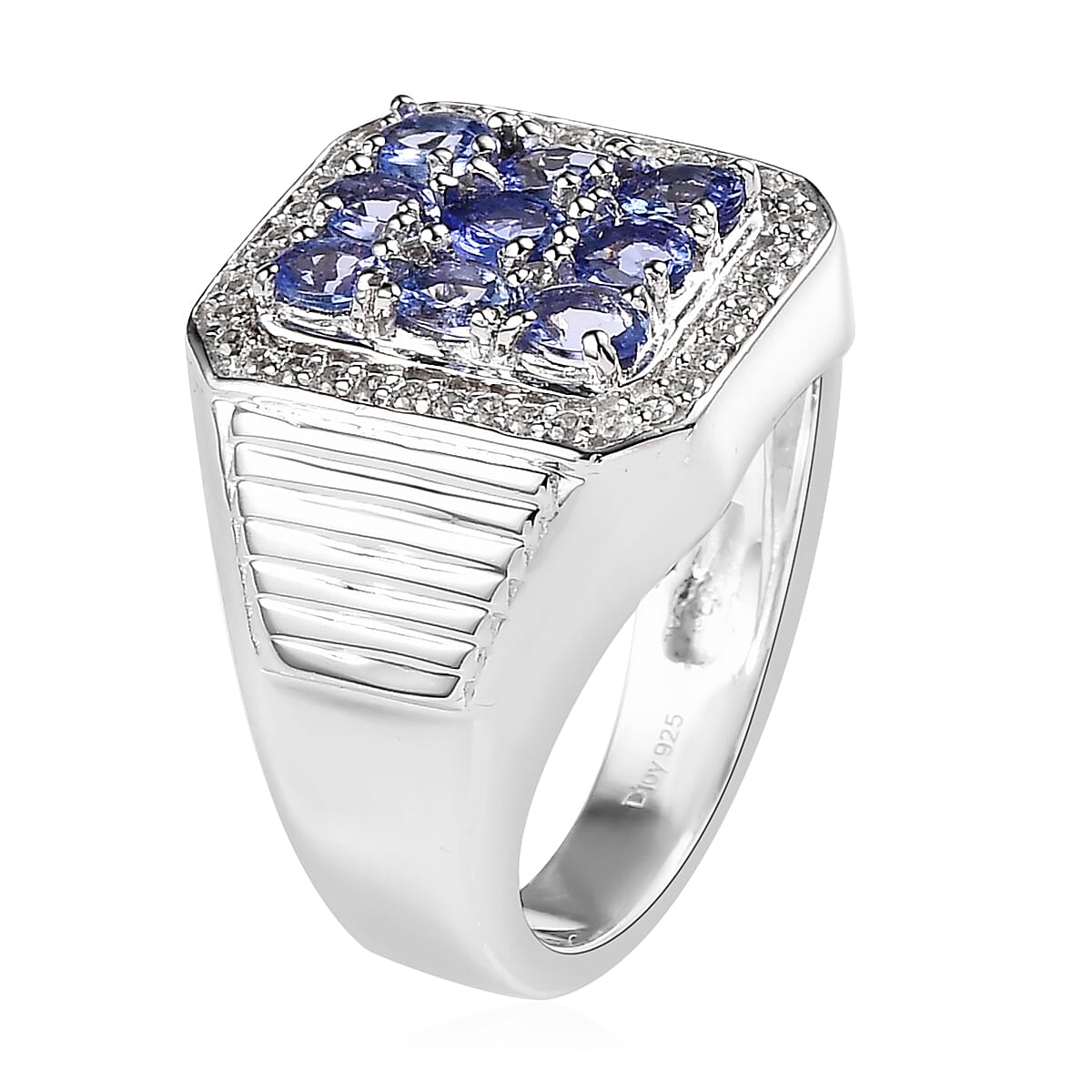 Tanzanite and White Zircon Men's Ring in Platinum Over Sterling Silver 2.00 ctw image number 3