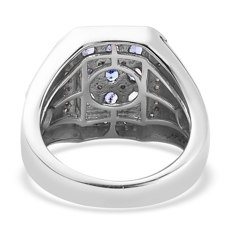 Tanzanite and White Zircon Men's Ring in Platinum Over Sterling Silver (Size 10.0) 2.00 ctw