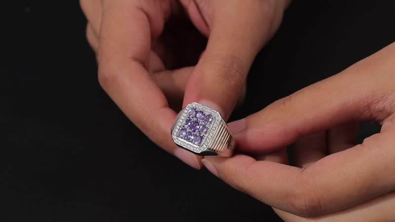 Tanzanite and White Zircon Men's Ring in Platinum Over Sterling Silver 2.00 ctw