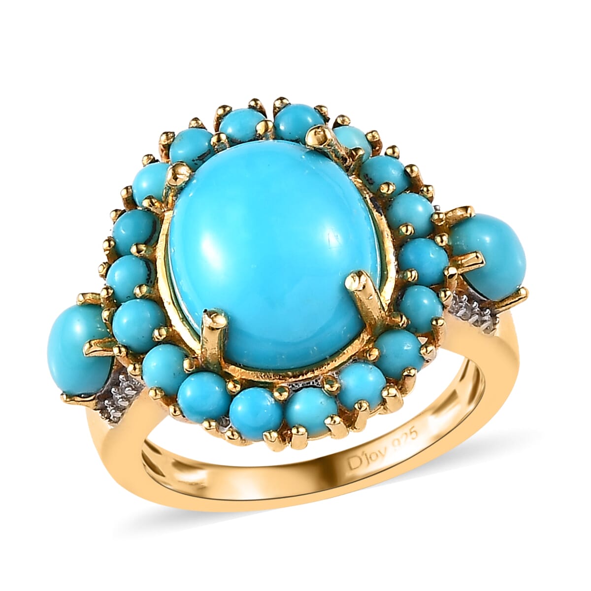 Premium Sleeping Beauty Turquoise and White Zircon Ring in Vermeil Yellow Gold Over Sterling Silver 6.15 ctw image number 0