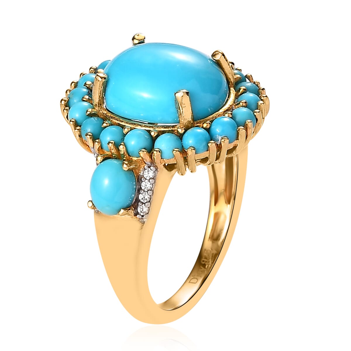 Premium Sleeping Beauty Turquoise and White Zircon Ring in Vermeil Yellow Gold Over Sterling Silver 6.15 ctw image number 3