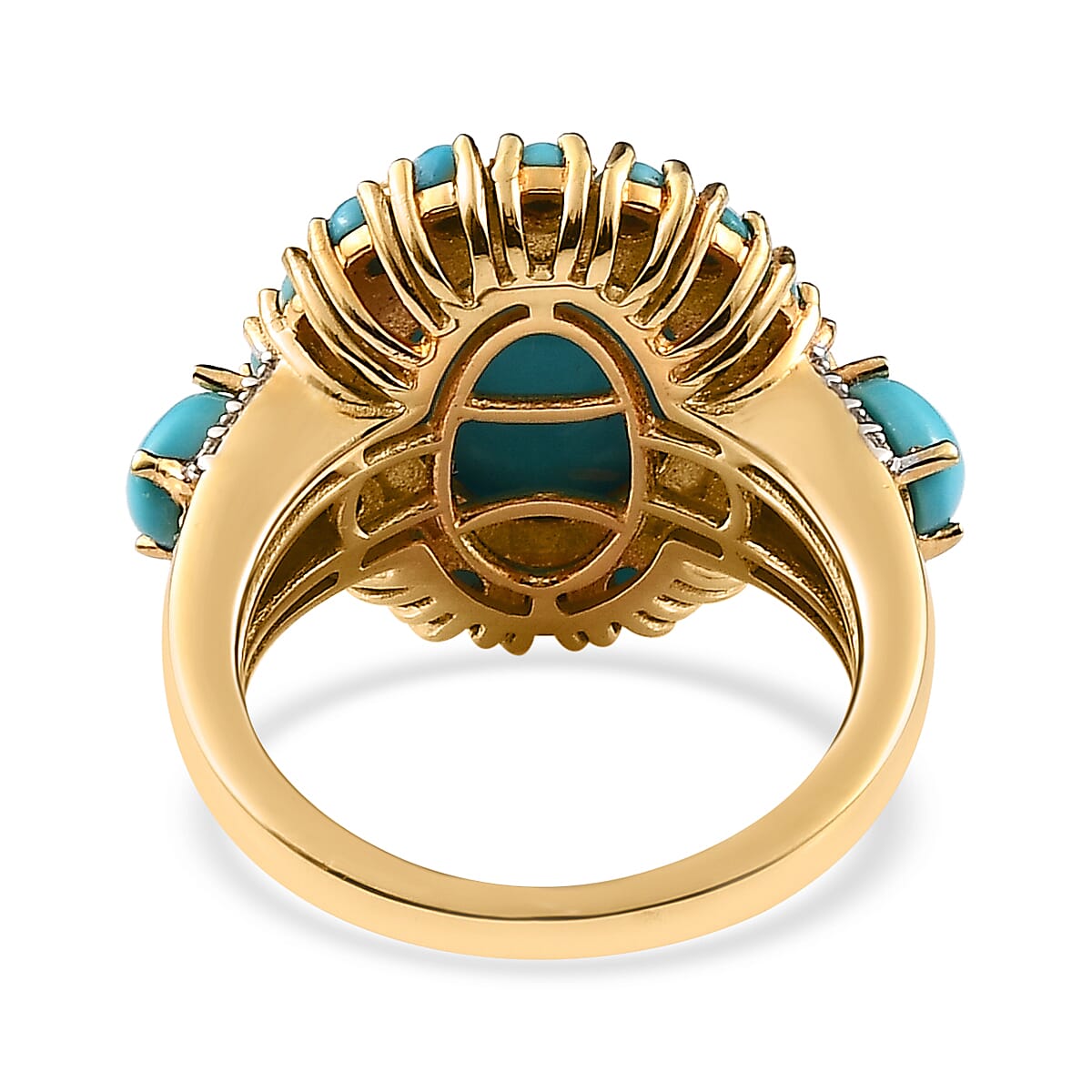Premium Sleeping Beauty Turquoise and White Zircon Ring in Vermeil Yellow Gold Over Sterling Silver (Size 10.0) 6.15 ctw