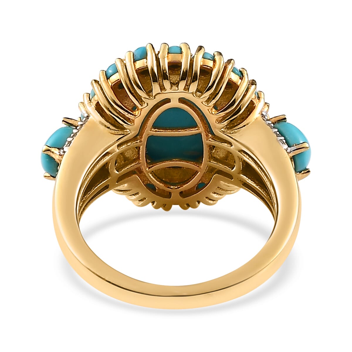 Premium Sleeping Beauty Turquoise and White Zircon Ring in Vermeil Yellow Gold Over Sterling Silver 6.15 ctw image number 4