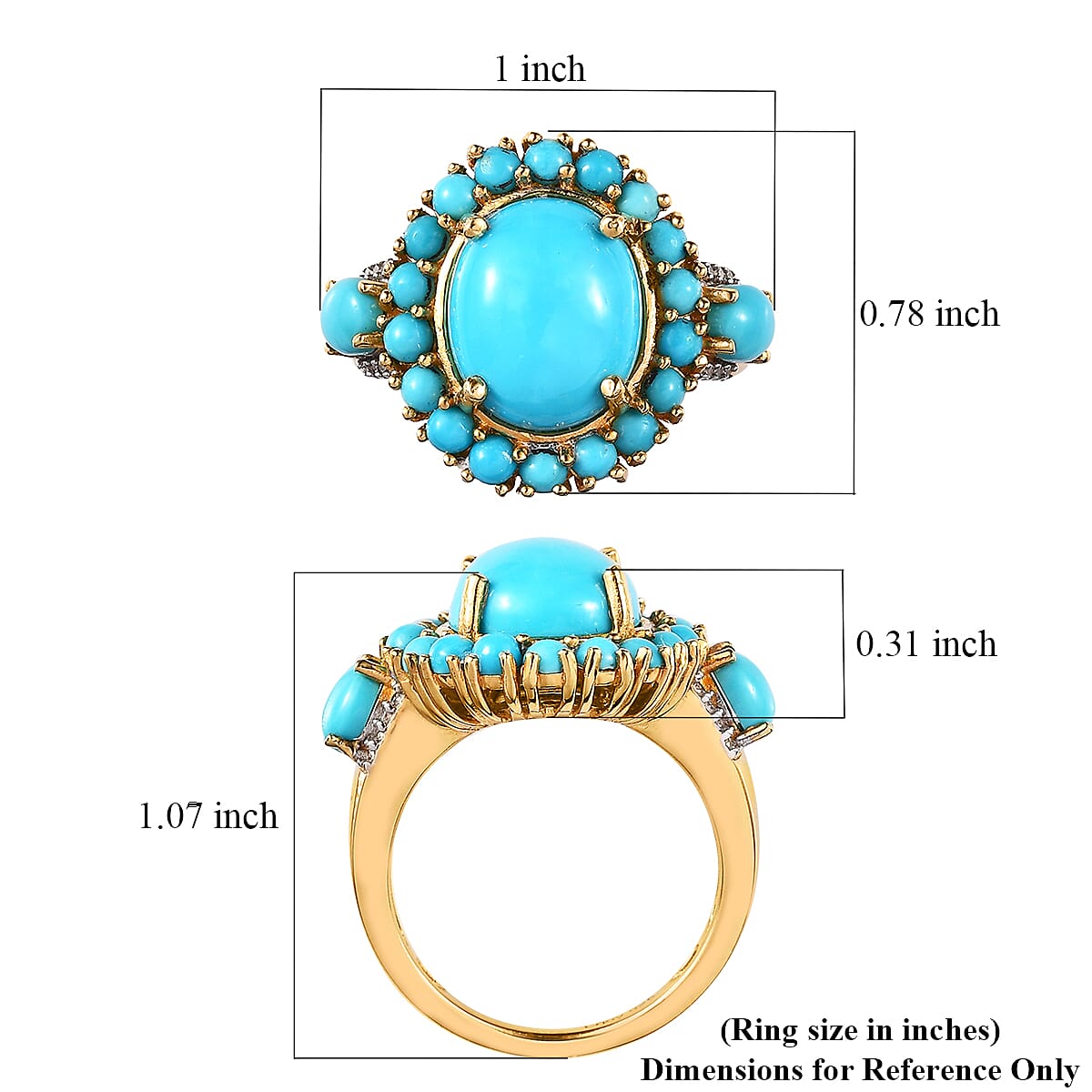 Premium Sleeping Beauty Turquoise and White Zircon Ring in Vermeil Yellow Gold Over Sterling Silver (Size 10.0) 6.15 ctw