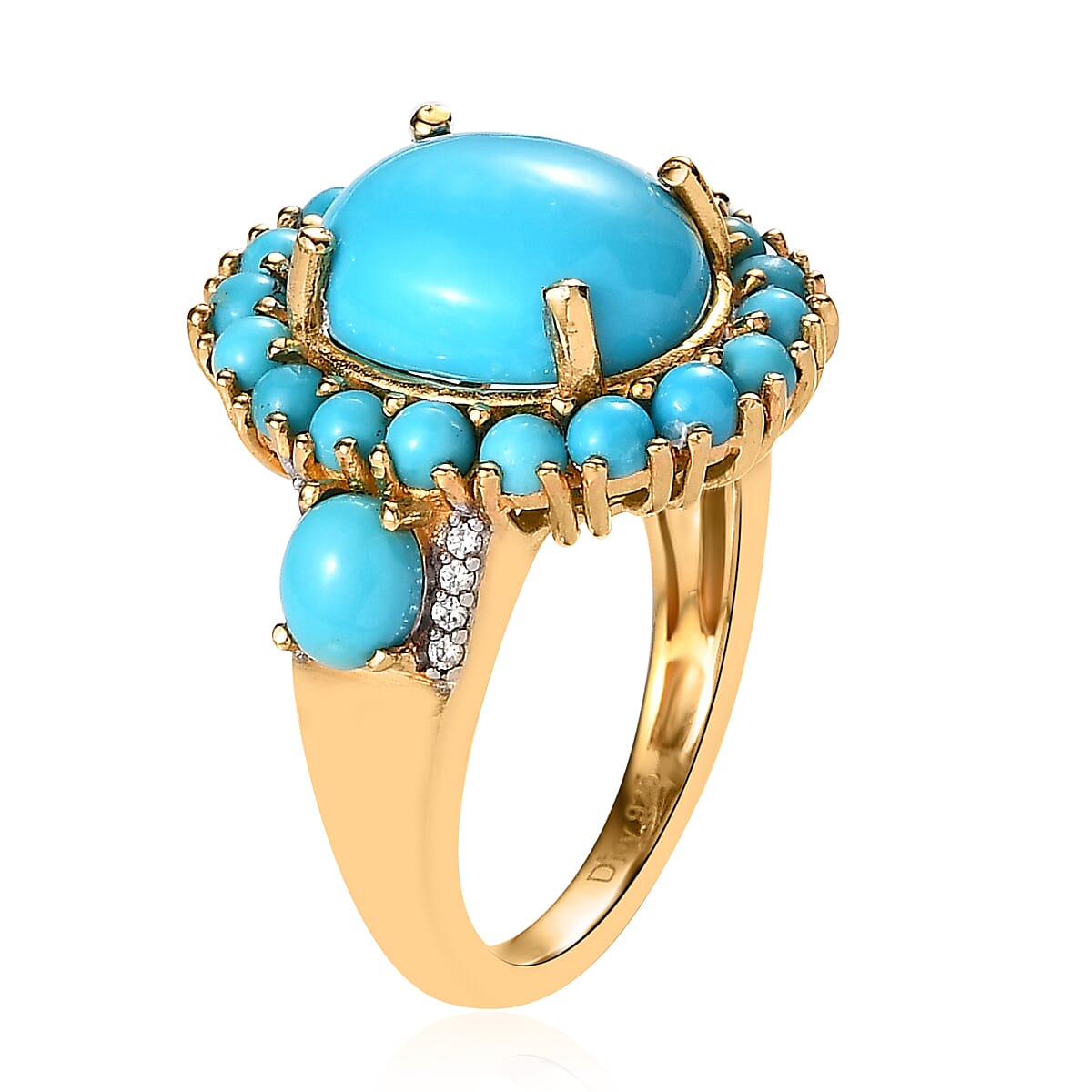 Premium Sleeping Beauty Turquoise and White Zircon Ring in Vermeil Yellow Gold Over Sterling Silver (Size 7.0) 6.15 ctw image number 3