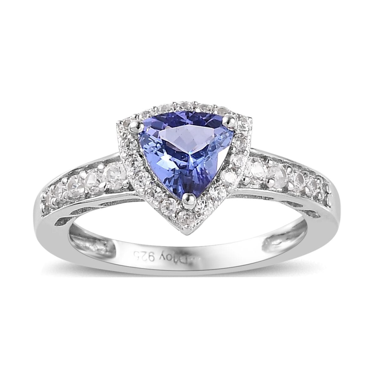 Tanzanite and White Zircon Halo Ring in Platinum Over Sterling Silver 1.00 ctw image number 0