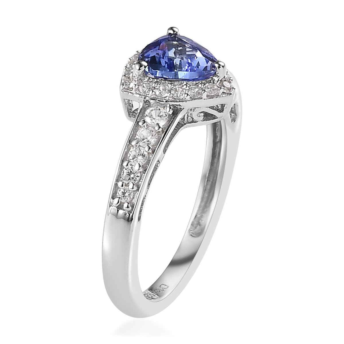 Tanzanite and White Zircon Halo Ring in Platinum Over Sterling Silver 1.00 ctw image number 3
