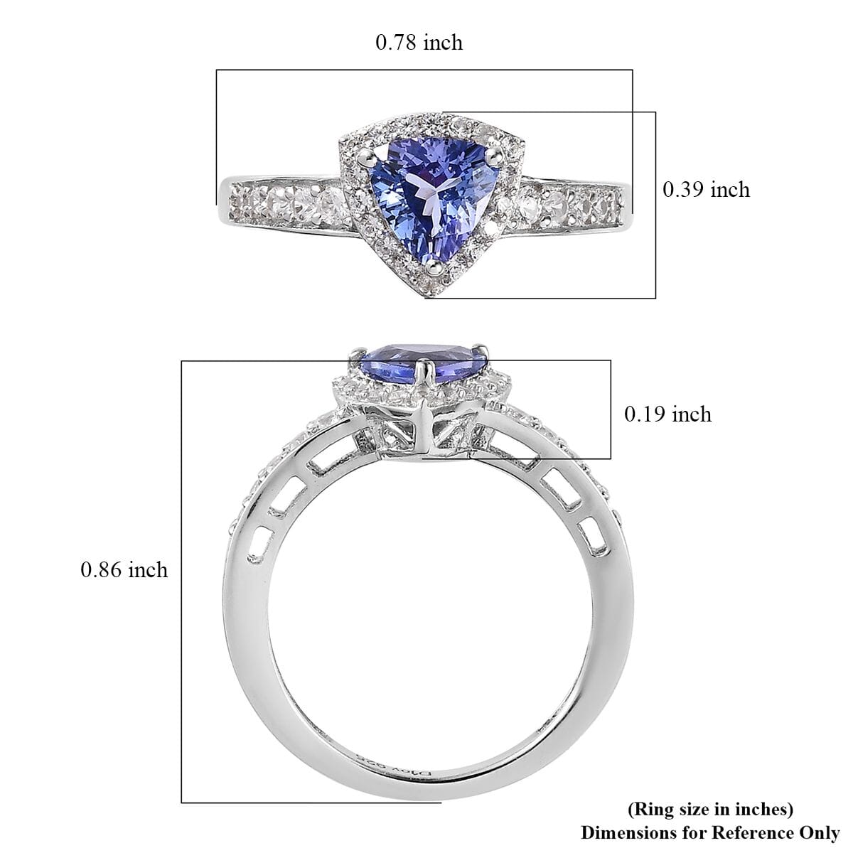 Tanzanite and White Zircon Halo Ring in Platinum Over Sterling Silver 1.00 ctw image number 5
