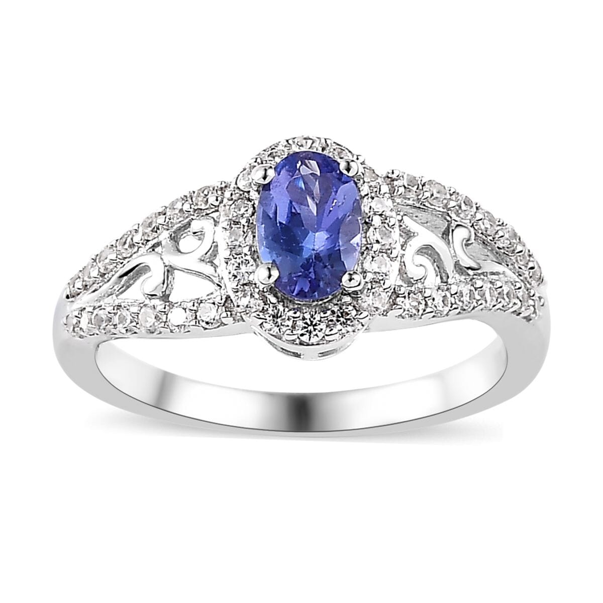 Tanzanite and White Zircon Ring in Platinum Over Sterling Silver 0.85 ctw image number 0