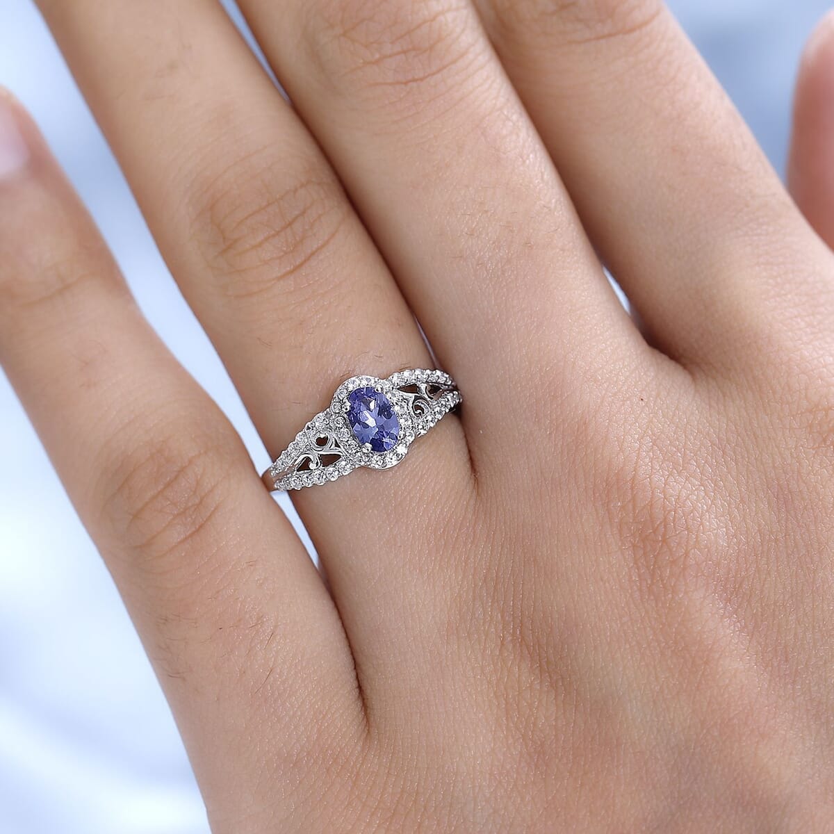 Tanzanite and White Zircon Ring in Platinum Over Sterling Silver 0.85 ctw image number 2
