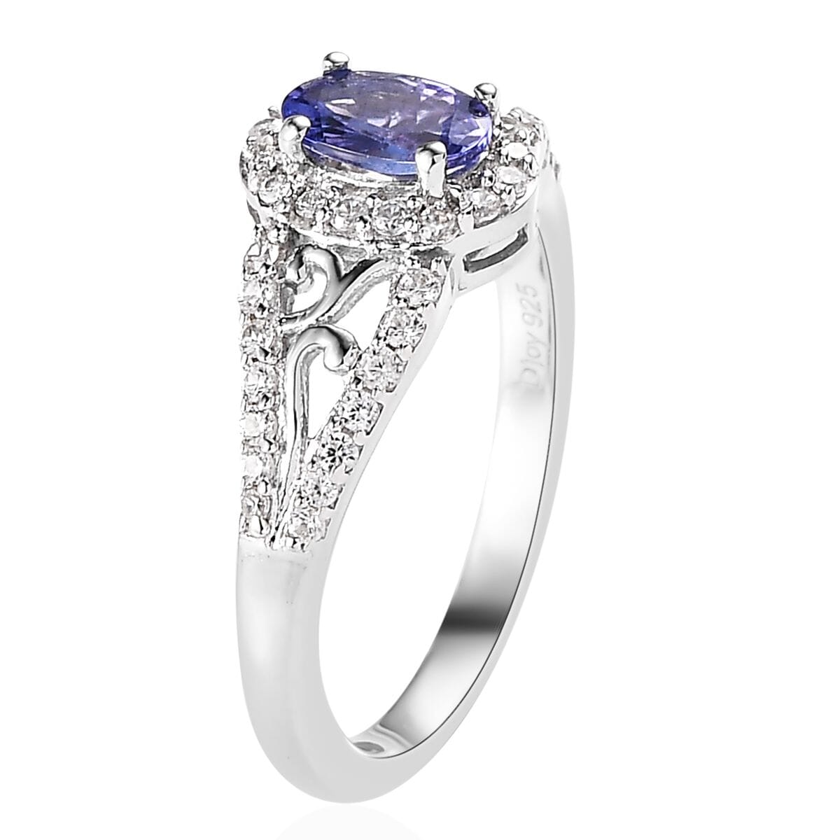 Tanzanite and White Zircon Ring in Platinum Over Sterling Silver 0.85 ctw image number 3