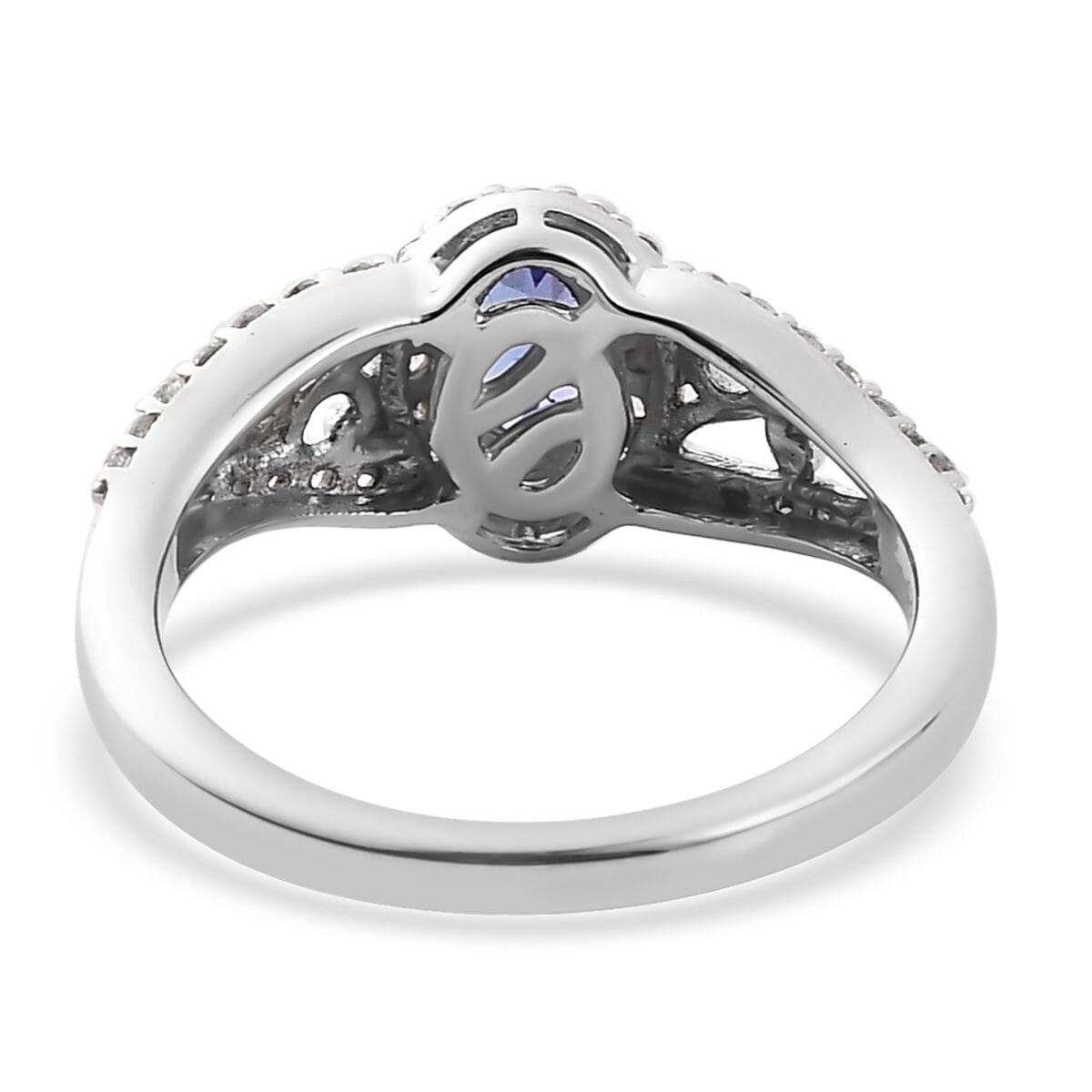 Tanzanite and White Zircon Ring in Platinum Over Sterling Silver 0.85 ctw image number 4