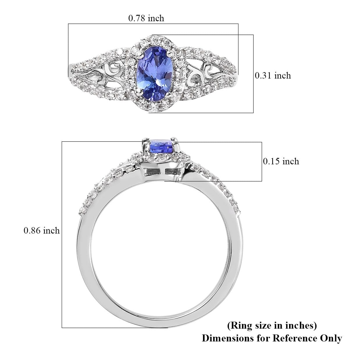 Tanzanite and White Zircon Ring in Platinum Over Sterling Silver 0.85 ctw image number 5