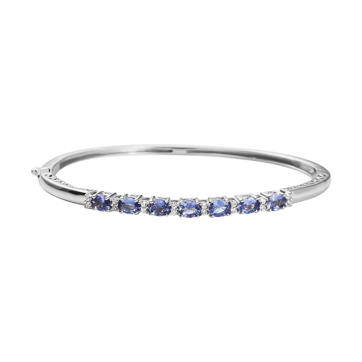 Tanzanite and White Zircon Bangle Bracelet in Platinum Over Sterling Silver (7.25 in) 2.50 ctw image number 0