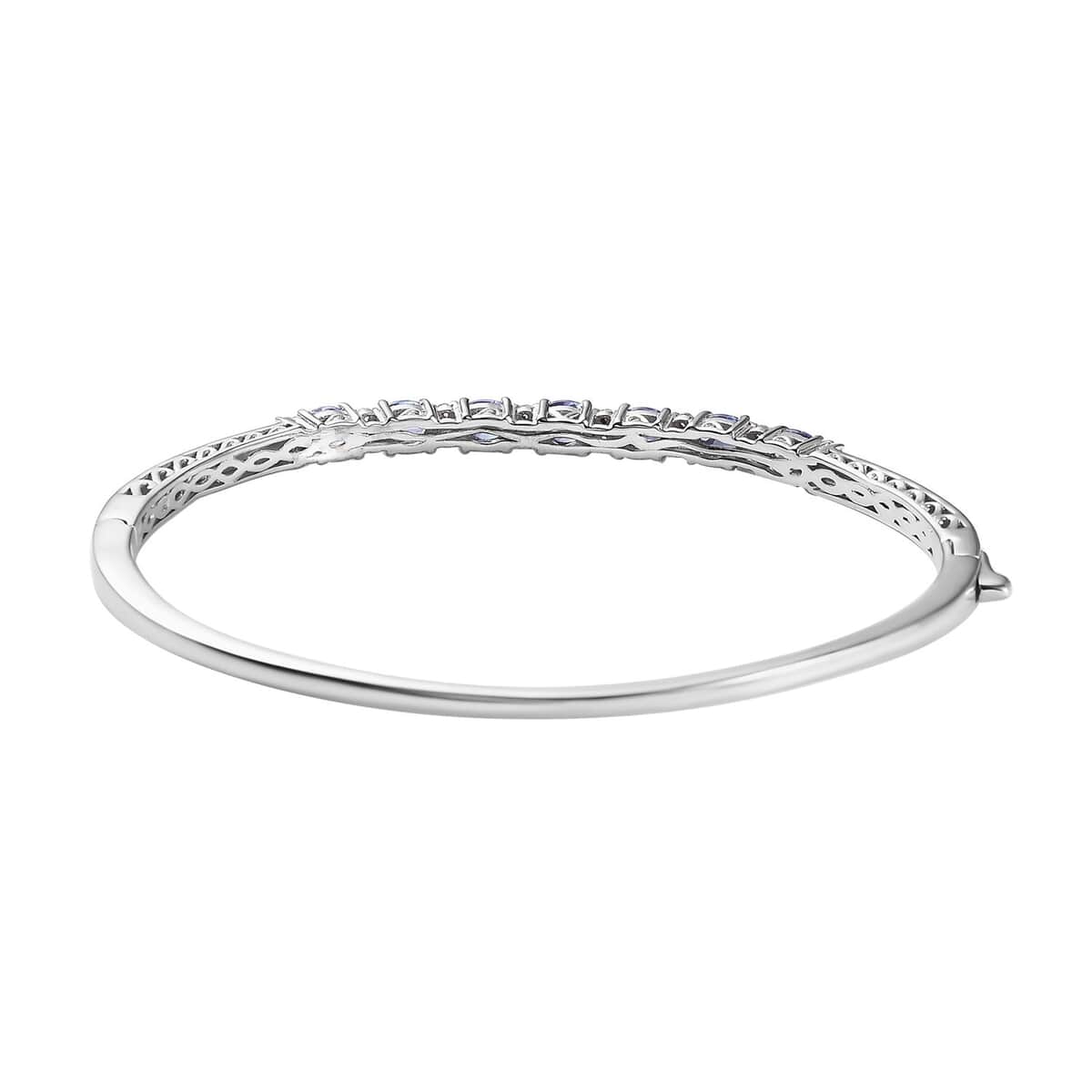 Tanzanite and White Zircon Bangle Bracelet in Platinum Over Sterling Silver (7.25 in) 2.50 ctw image number 4