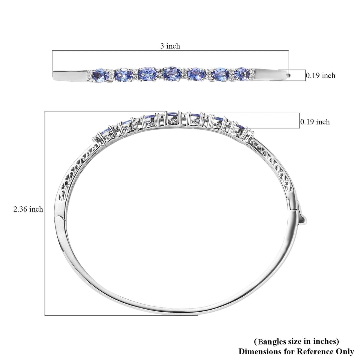 Tanzanite and White Zircon Bangle Bracelet in Platinum Over Sterling Silver (7.25 in) 2.50 ctw image number 5