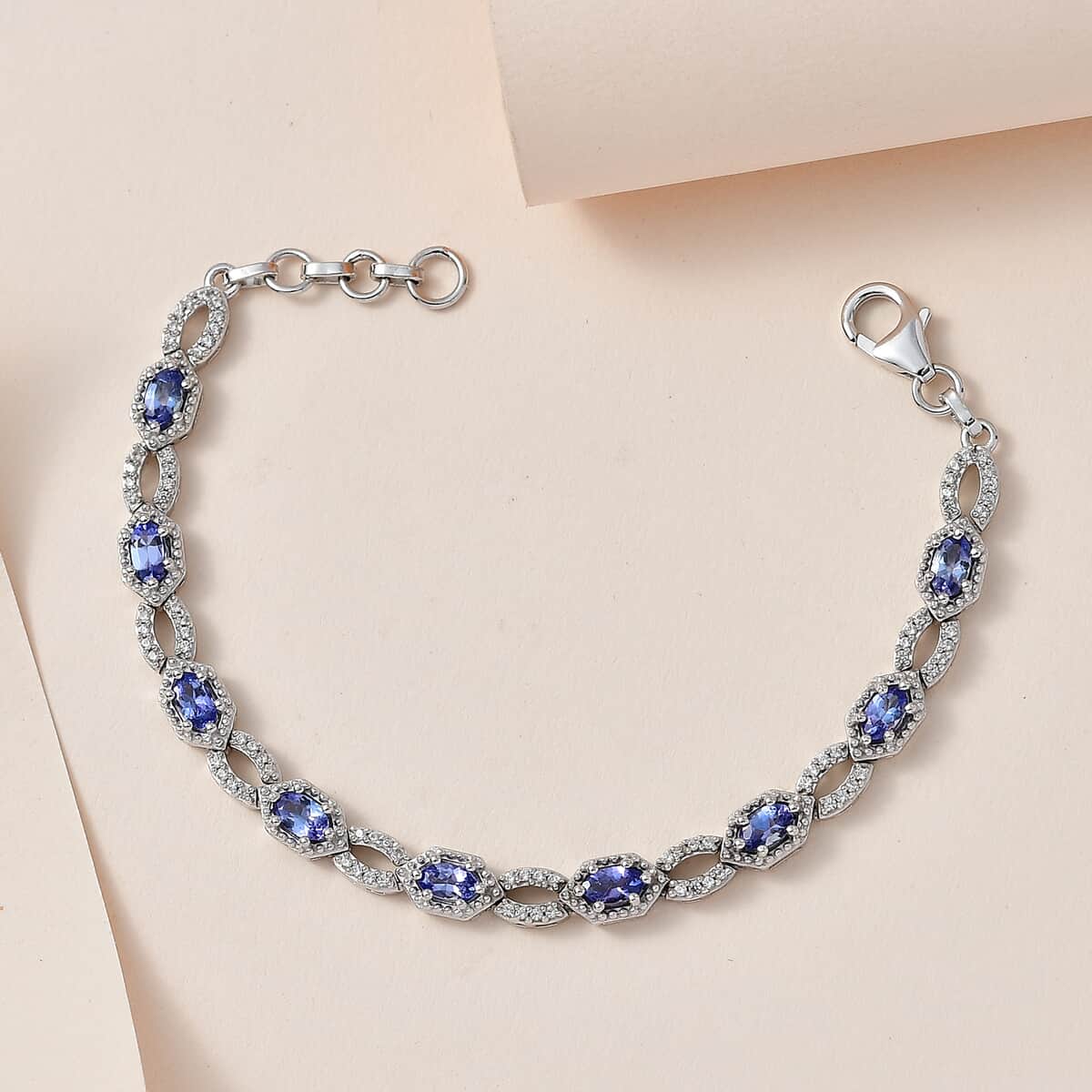 Tanzanite and White Zircon Bracelet in Platinum Over Sterling Silver (6.50 In) 2.50 ctw image number 1