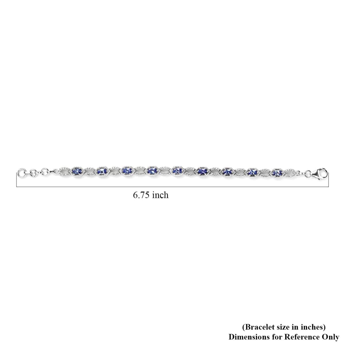 Tanzanite and White Zircon Bracelet in Platinum Over Sterling Silver (6.50 In) 2.50 ctw image number 4