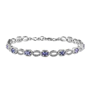 Tanzanite and White Zircon Link Bracelet in Platinum Over Sterling Silver (7.25 In) 3.20 ctw