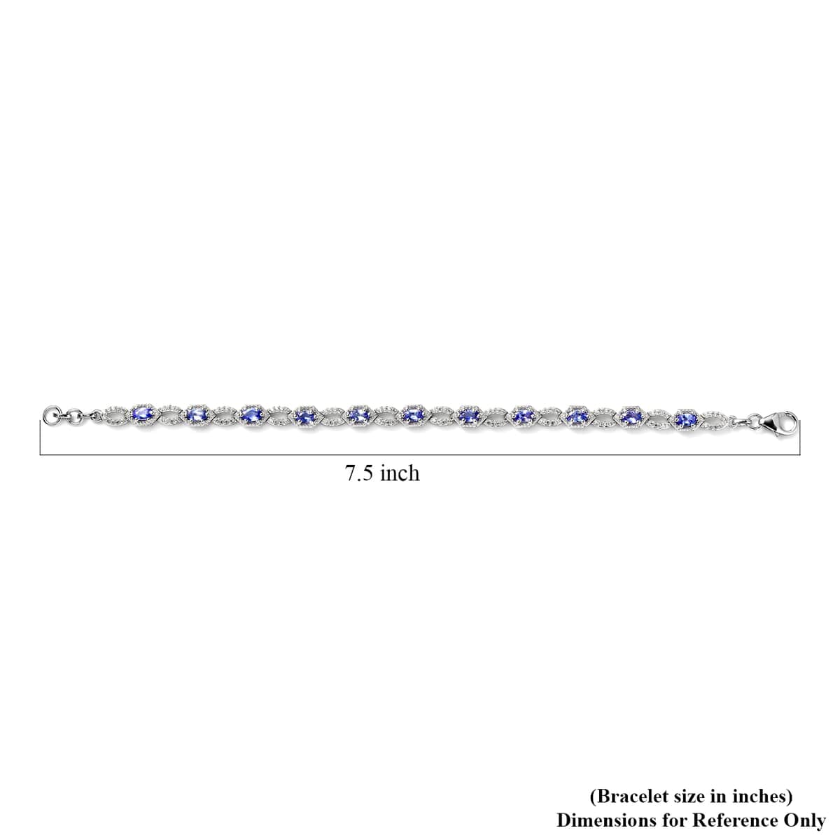 Tanzanite and White Zircon Link Bracelet in Platinum Over Sterling Silver (7.25 In) 3.20 ctw image number 4