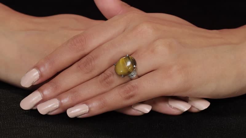 Tiger's Eye Solitaire Ring in Stainless Steel (Size 10.0) 9.90 ctw