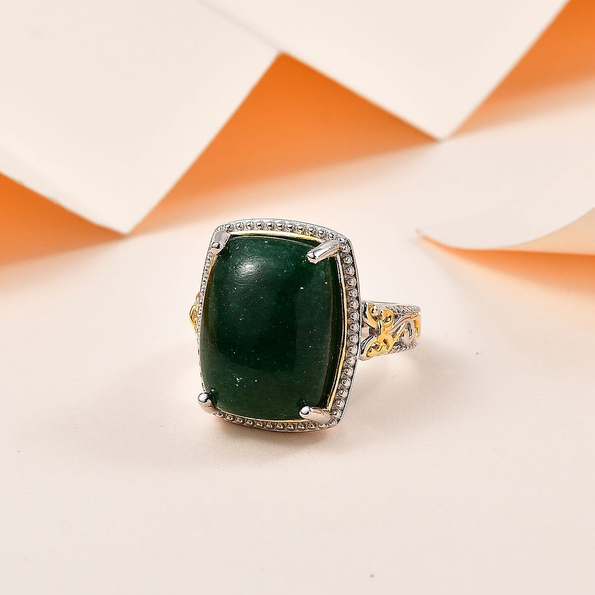 Karis Green Aventurine Ring in 18K YG Plated and Platinum Bond 10.60 ctw image number 1