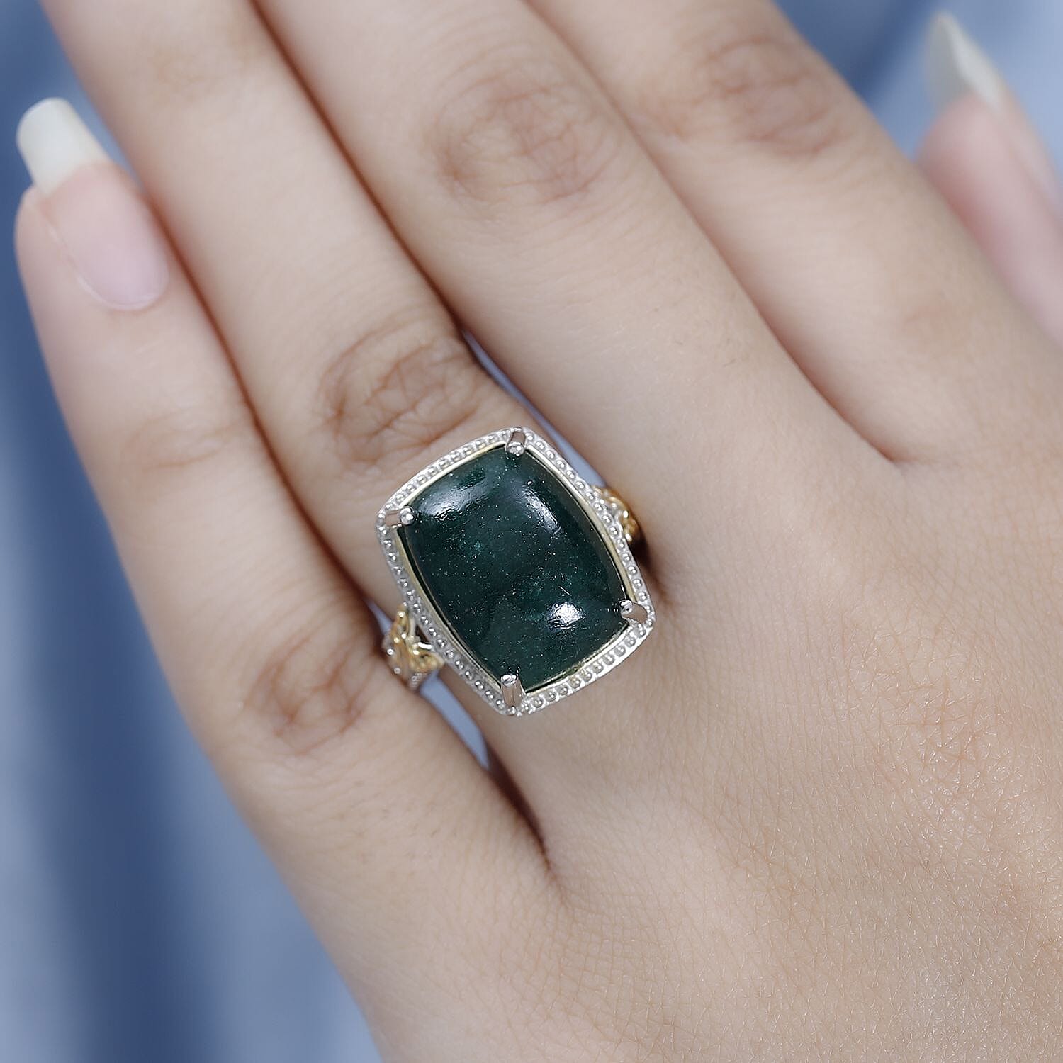 Karis Green Aventurine Ring in 18K YG Plated and Platinum Bond (Size 10.0) 10.60 ctw