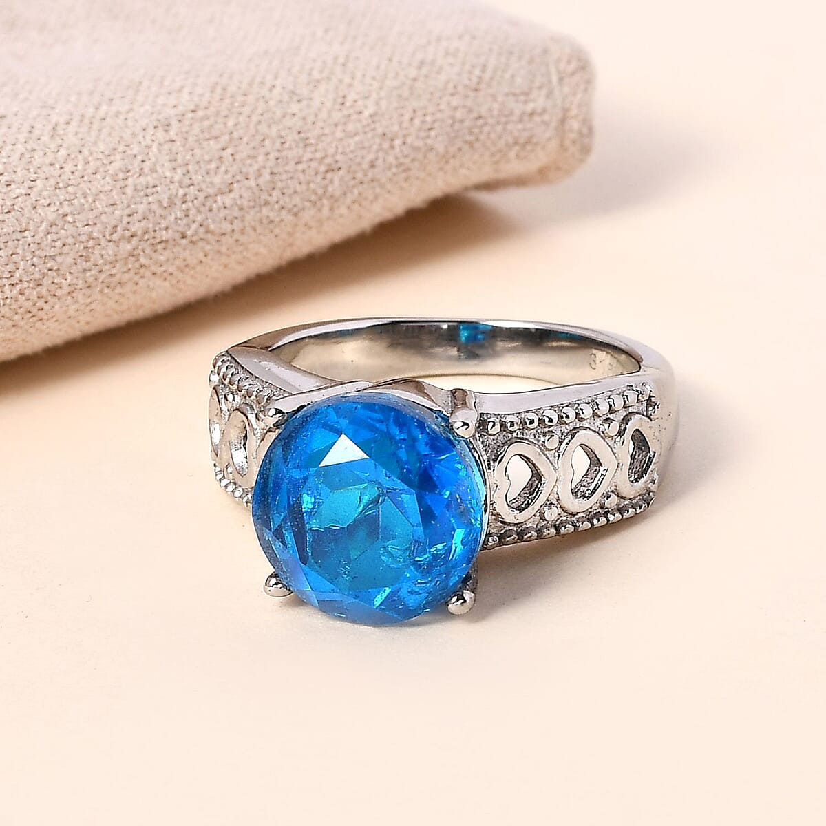 Caribbean Quartz (Triplet) Solitaire Ring in Stainless Steel (Size 10.0) 3.75 ctw image number 1