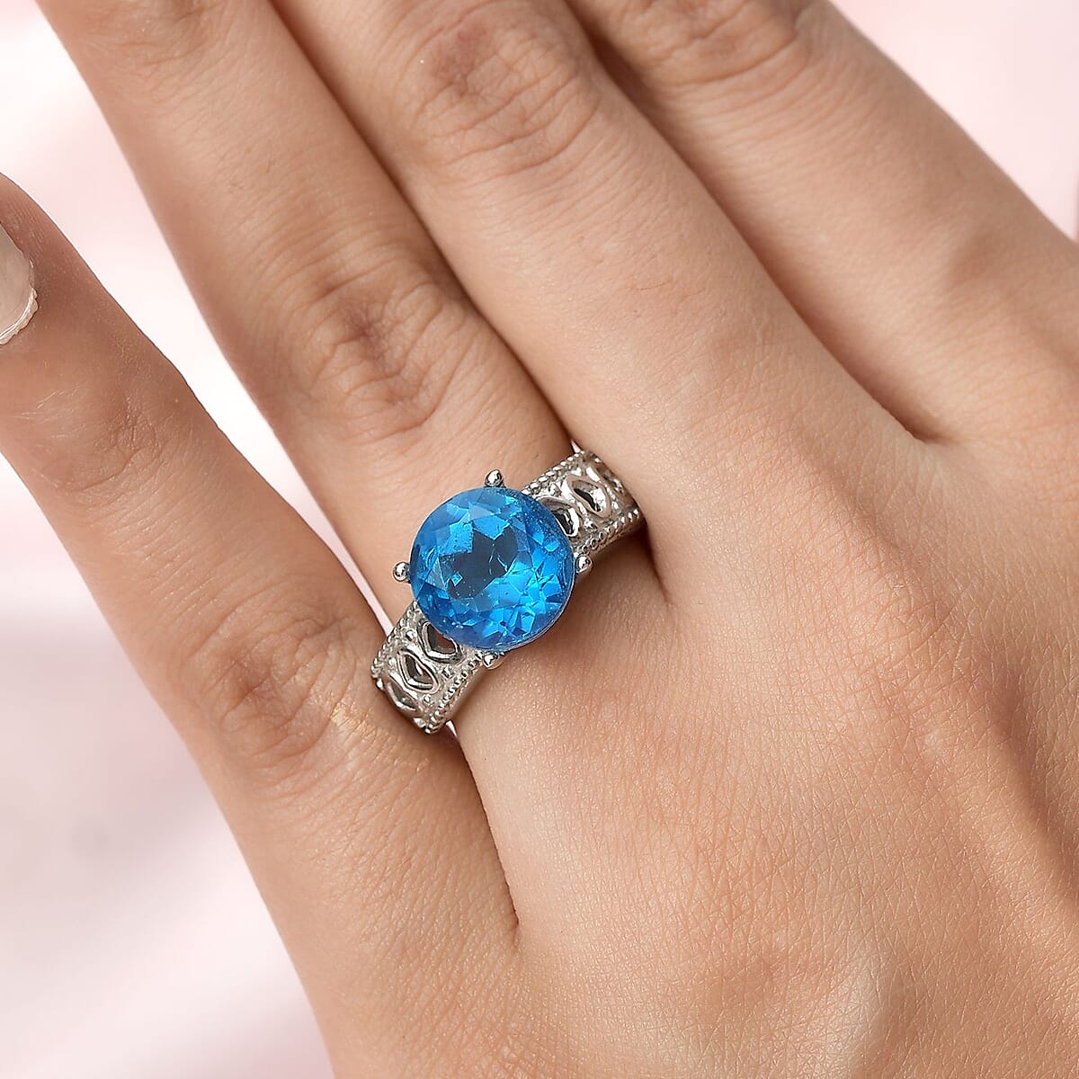 Caribbean Quartz (Triplet) Solitaire Ring in Stainless Steel (Size 10.0) 3.75 ctw image number 2
