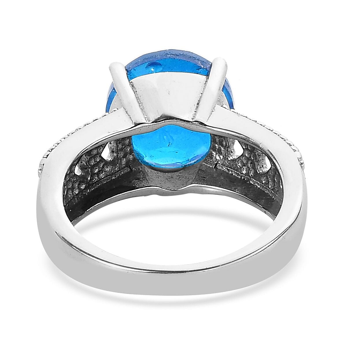 Caribbean Quartz (Triplet) Solitaire Ring in Stainless Steel (Size 10.0) 3.75 ctw image number 4