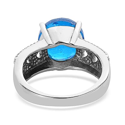 Caribbean Quartz (Triplet) Solitaire Ring in Stainless Steel (Size 10.0) 3.75 ctw