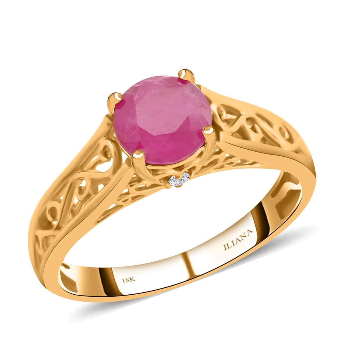 Certified and Appraised Iliana 18K Yellow Gold AAA Mozambique Ruby, Diamond (G-H, SI) Ring (Size 10.0) (4.30 g) (Del. in 5-7 Days) 1.60 ctw image number 0