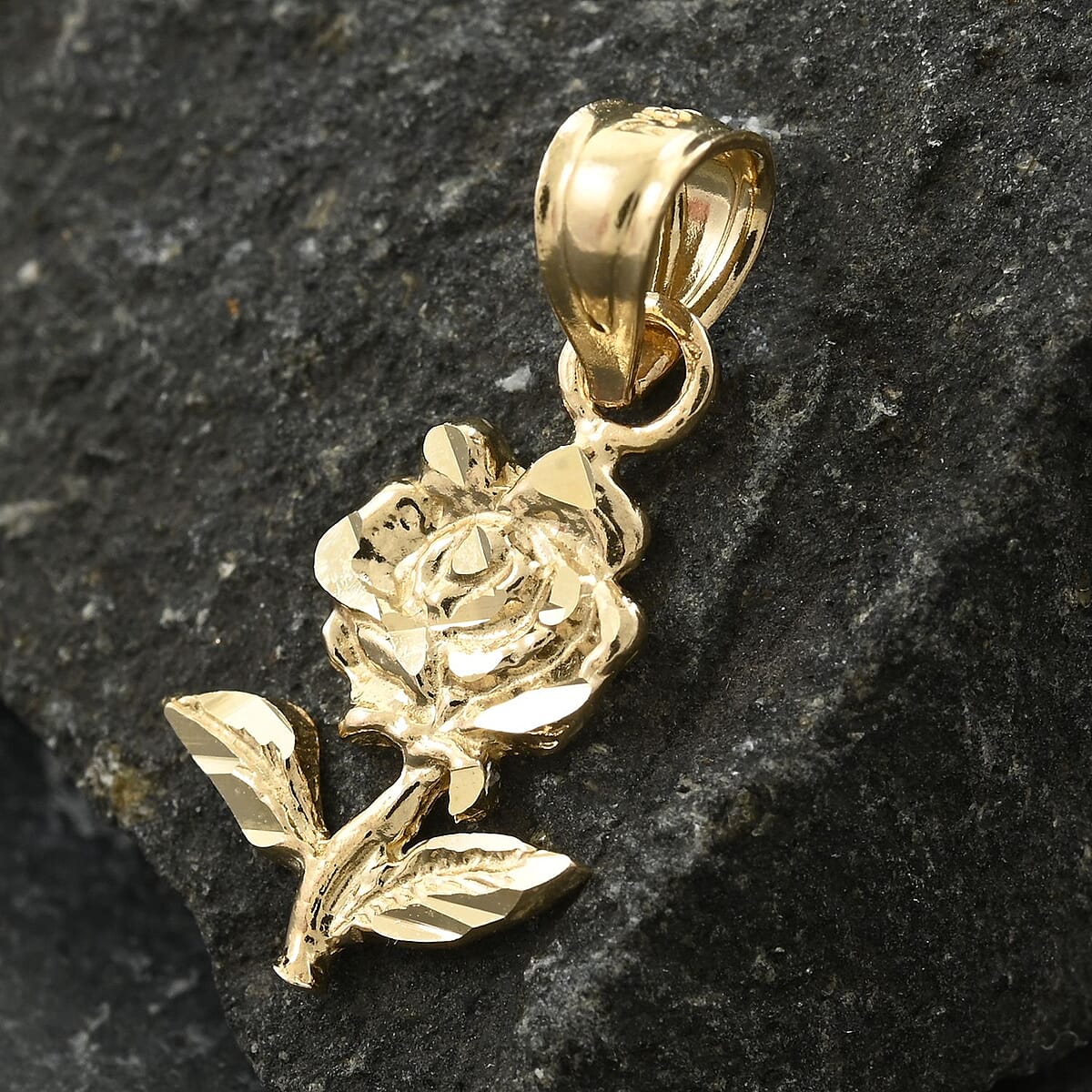 Made in America 10K Yellow Gold Rose Pendant 0.50 Grams image number 1