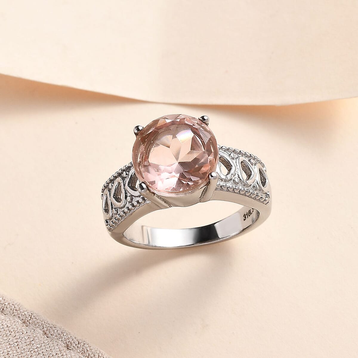 Morganique Quartz (Triplet) Solitaire Ring in Stainless Steel (Size 5.0) 3.80 ctw image number 1