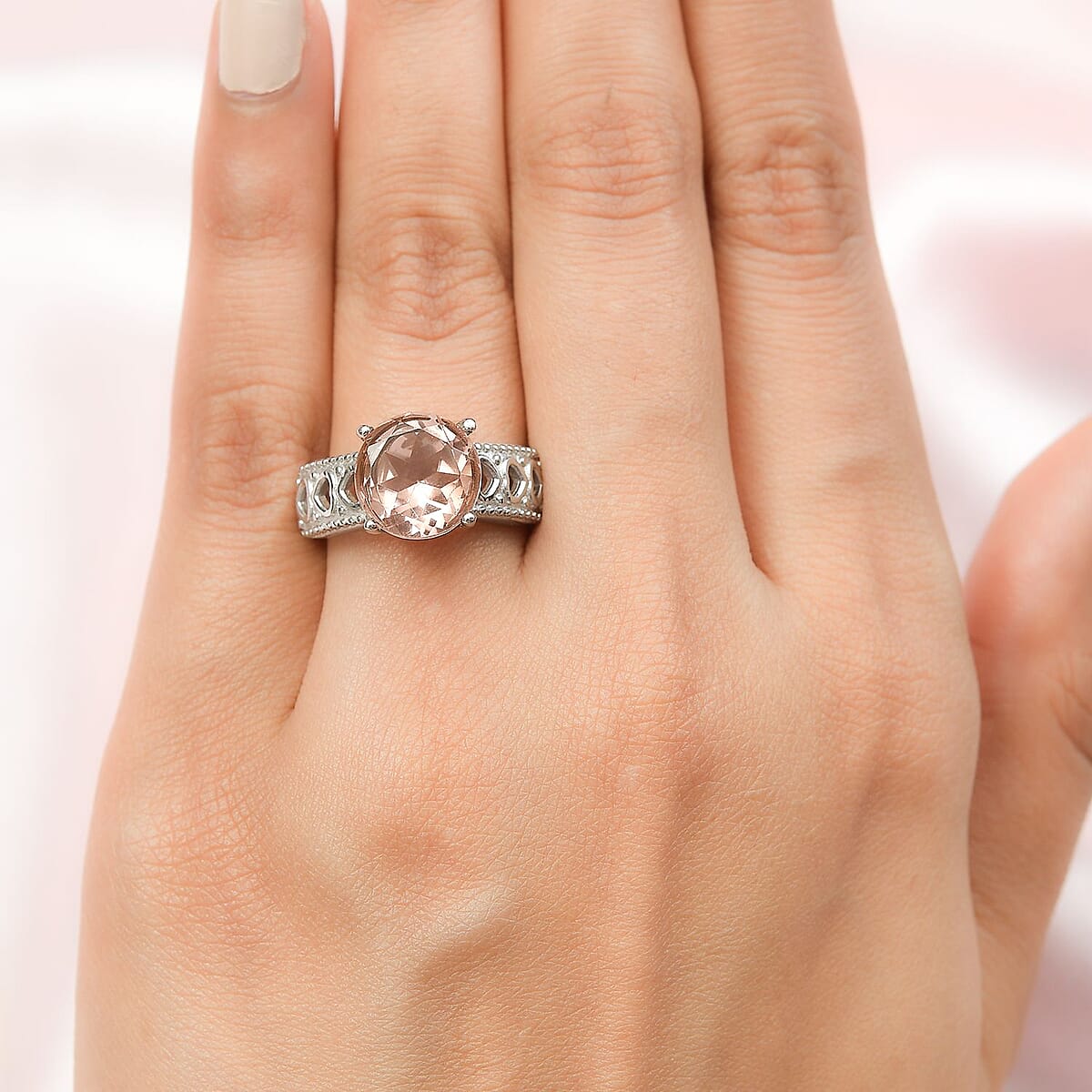 Morganique Quartz (Triplet) Solitaire Ring in Stainless Steel (Size 5.0) 3.80 ctw image number 2