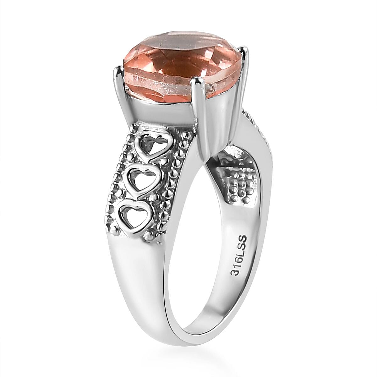 Morganique Quartz (Triplet) Solitaire Ring in Stainless Steel (Size 5.0) 3.80 ctw image number 3