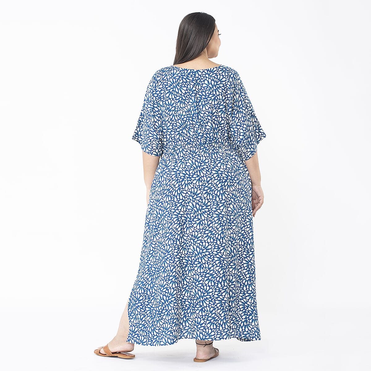 Tamsy Blue Burst Elastic Waist Dress with V-Neck - One Size Missy image number 1