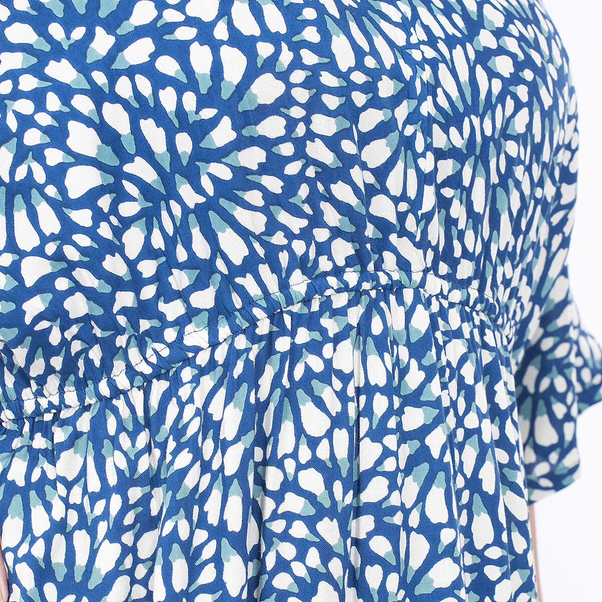 Tamsy Blue Burst Elastic Waist Dress with V-Neck - One Size Missy image number 5