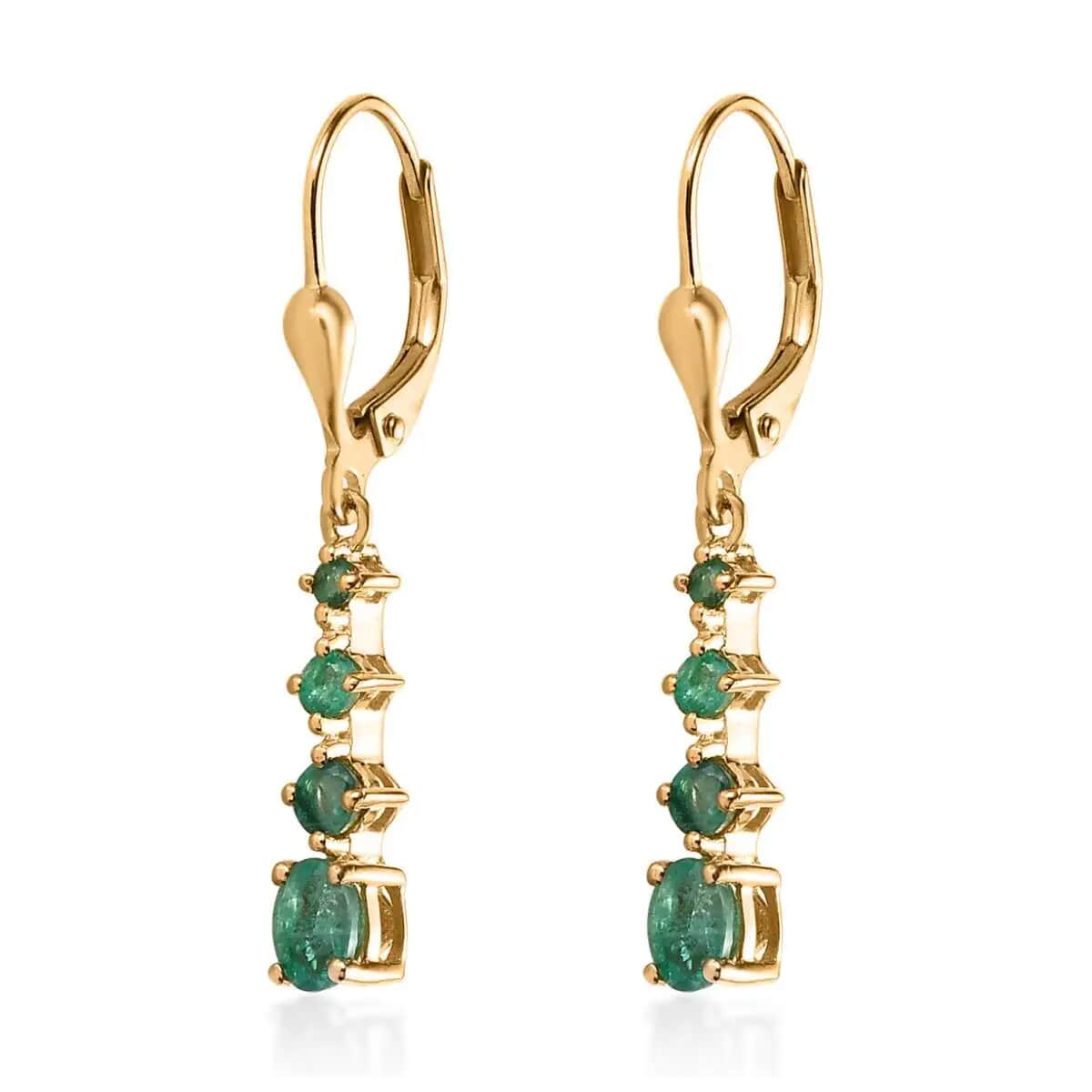 Premium Brazilian Emerald Lever Back Earrings in Vermeil Yellow Gold Over Sterling Silver 1.10 ctw image number 3