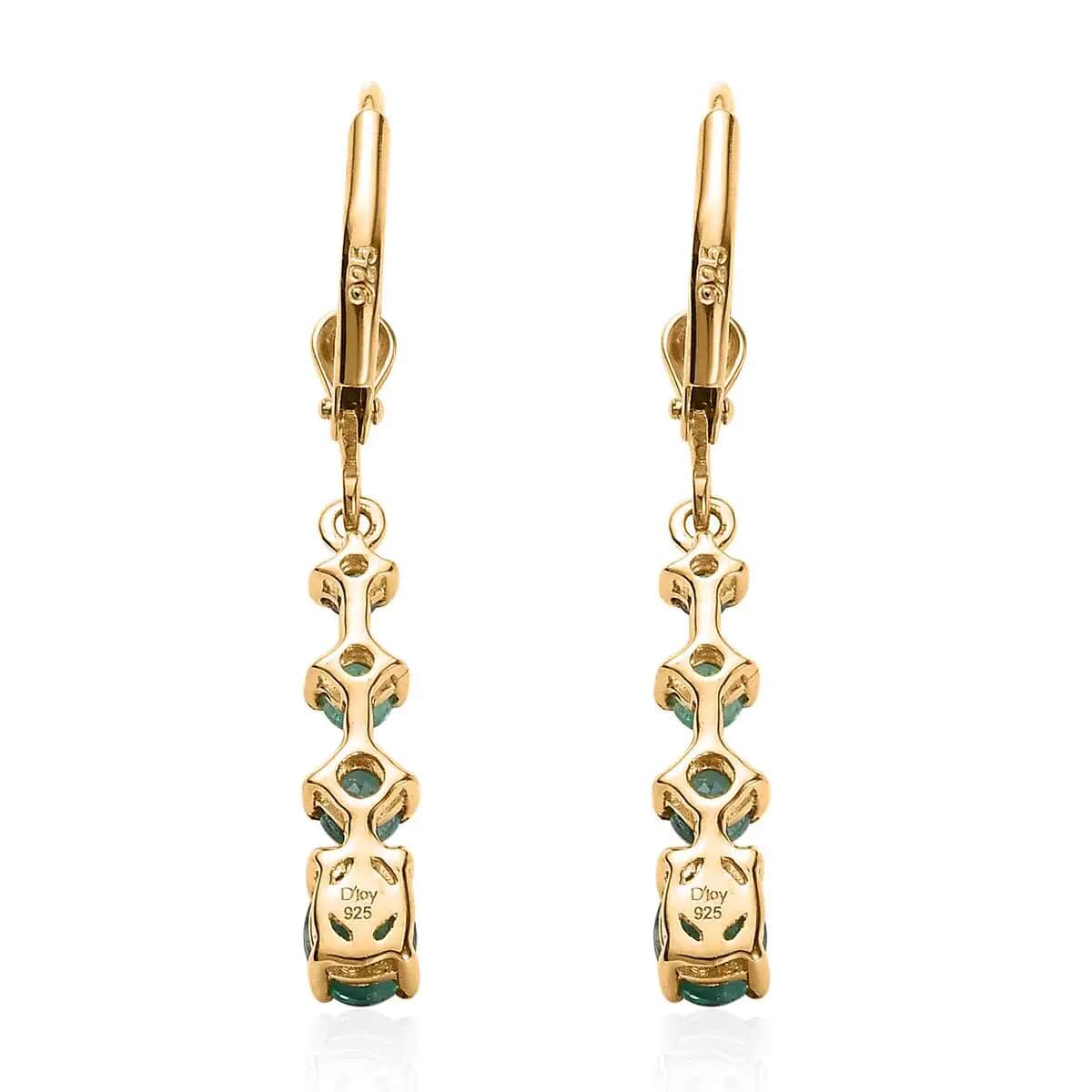 Premium Brazilian Emerald Lever Back Earrings in Vermeil Yellow Gold Over Sterling Silver 1.10 ctw image number 4