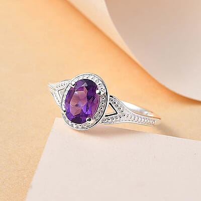 Amethyst Solitaire Ring in Sterling Silver (Size 11.0) 1.15 ctw