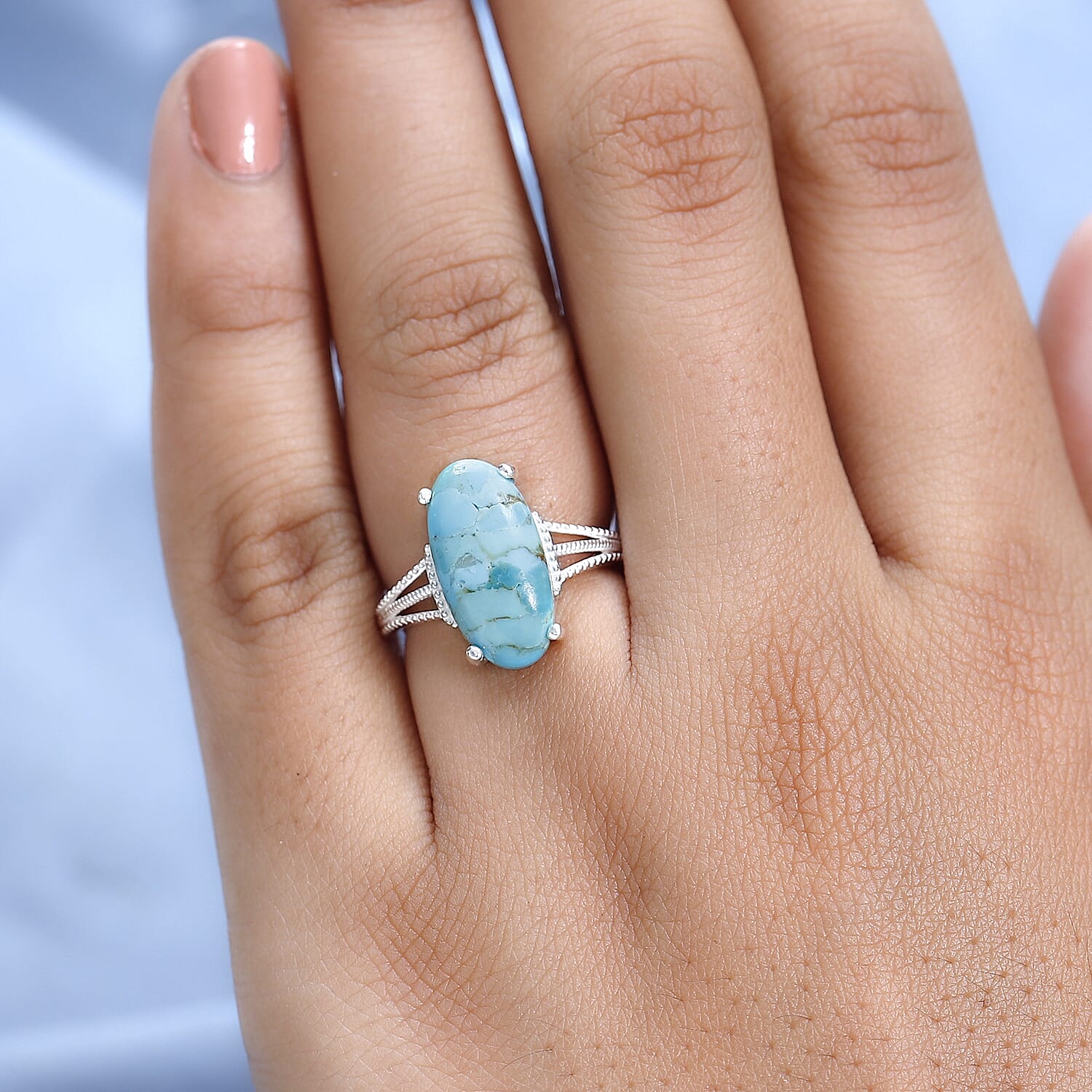 Turquoise Elongated Ring in Sterling Silver 8.00 (Size 10.0) 3.65 ctw