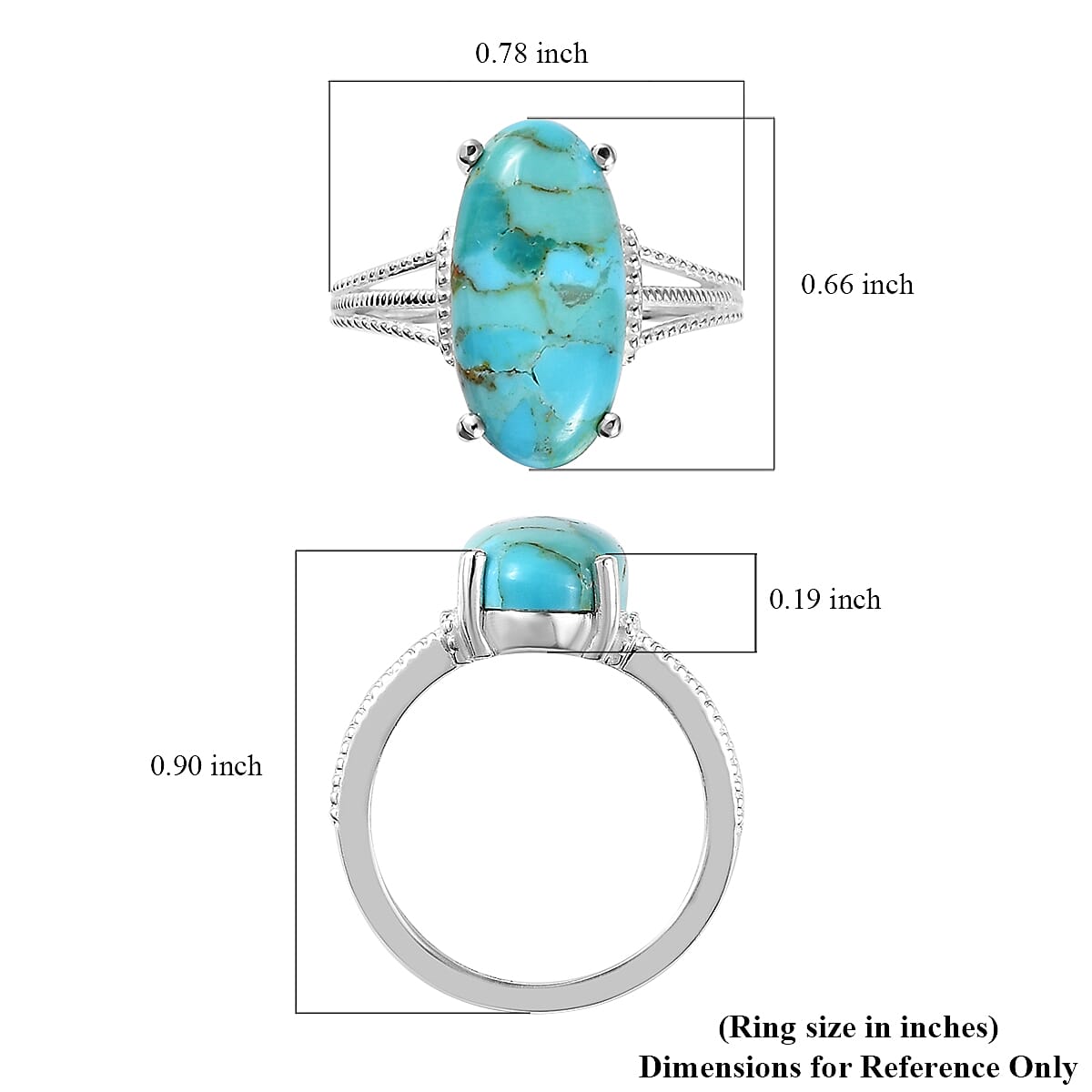 Turquoise Elongated Ring in Sterling Silver 8.00 (Size 10.0) 3.65 ctw