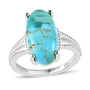 Turquoise Elongated Ring in Sterling Silver 8.00 (Size 6.0) 3.65 ctw