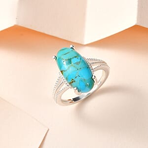 Turquoise Elongated Ring in Sterling Silver 8.00 (Size 6.0) 3.65 ctw