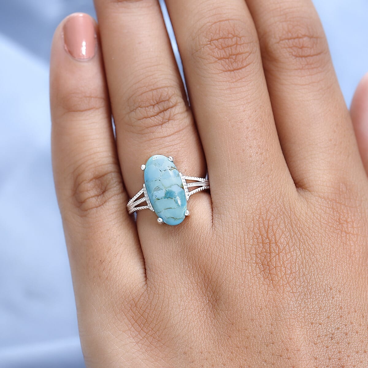 Turquoise Elongated Ring in Sterling Silver 8.00 (Size 6.0) 3.65 ctw image number 2