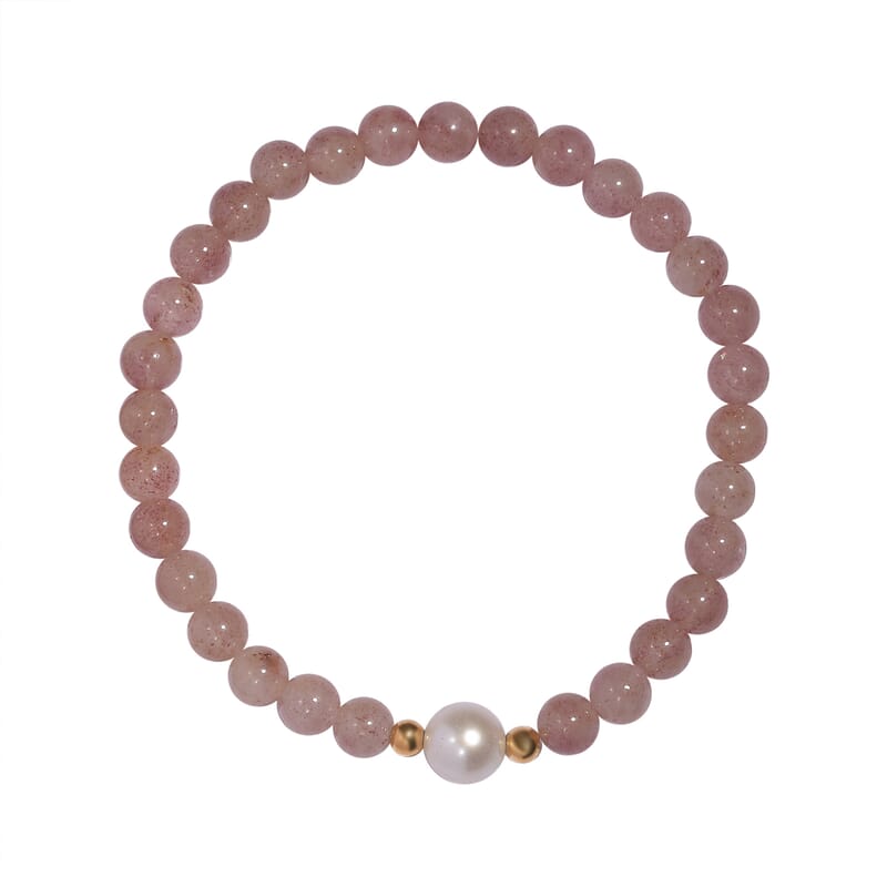 Tanzanian Natronite and Freshwater Pearl Stretch Bracelet in 14K YG Over Sterling Silver 59.80 ctw